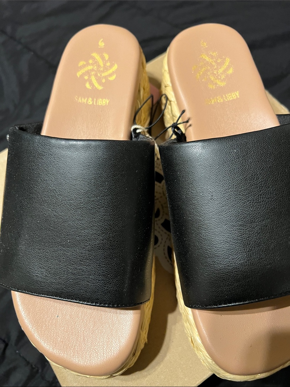 Sam & Libby Black Slide Espadrille Wedge Sandals - Picture 3 of 5
